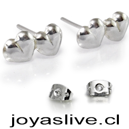 Aros de Plata chilena 950 Dos Corazones Macizos