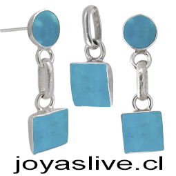 Conjunto plata chilena 950, Cuadrado Crisocola. 