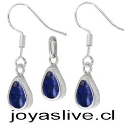 Conjunto plata chilena 950, Gotas Lapislazuli. 