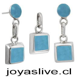 Conjunto plata chilena 950, Cuadrado Crisocola. 