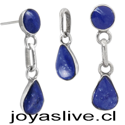   Conjunto plata chilena 950, Gotas Lapislazuli 