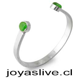 Anillo de Plata chilena 950 con Puntos de Luz Ajustable Verde 