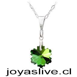 Collar Cristal fino Tornasol  Verde con plata chilena 950