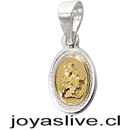 Dije de plata chilena 950, Virgen María con niño Jesús Oro 18kl