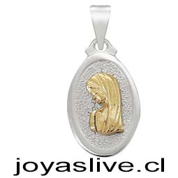  Dije de plata chilena 950, Virgen María Oro 18kl