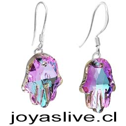 Aros de plata chilena 950, Cristales fino Tornasol