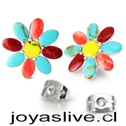  Aros de plata chilena 950, Pétalos de Colores