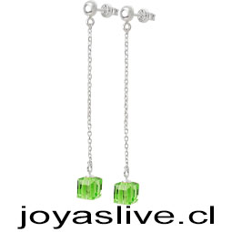 Aros de Plata chilena 950 Cubos Colgantes Swarovski Verde