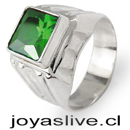 Anillo de Plata chilena 950 Sello Cristal fino Verde ( Puedes pedir piedra verde o negra )(an143)