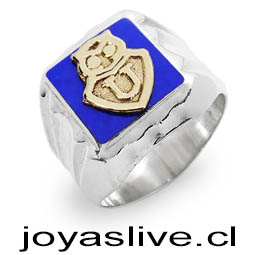 Anillo de plata chilena 950 Sello Universidad de Chile Oro Goldfield, Fondo azul (medidas de la 10 a 28) (an147)