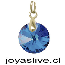 Dije de Oro 18kl. con Swarovski Azul Redondo  (1,2 gramos gancho colgante)
