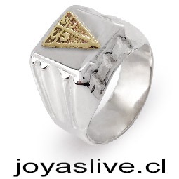 Anillo de plata chilena 950 Sello Universidad Católica Oro Golfield (an149)