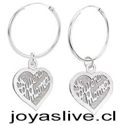 Aros Argollas de Plata chilena 950 Corazón Te Quiero Mamá