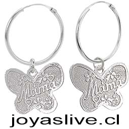 Aros Argollas de Plata chilena 950 Mariposa Mamá