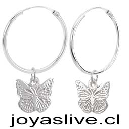 Aros Argollas de Plata chilena 950 Mariposas