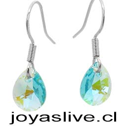 Aros de Plata chilena 950 con Cristal Fino Gotas Tornasol