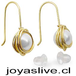 Aros Bisutería baño de Oro con Esferas plateadas