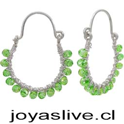 Aros Bisutería baño de Plata con Mostacillas verdes