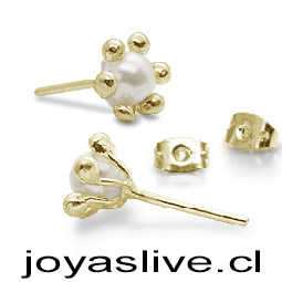 Aros de Oro 18 kl. Pistilos Pequeños con Perlas de río (Peso aproximado, 1,8 gramos)