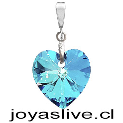 Dije de Plata chilena 950 Cristal fino Corazón Celeste