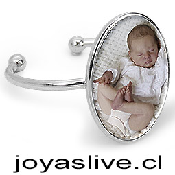 Anillo Ajustable de Acero Inoxidable Foto Personalizable Resina (Ajustable hasta 24)