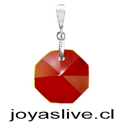 Dije de Plata chilena 950 Cristal fino Octógono Rojo