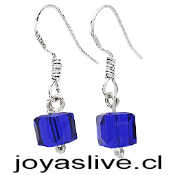 Aros de Plata 925 Cubos Transparentes Azul