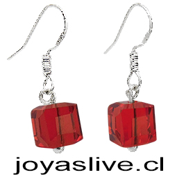 Aros de Plata 925 Cubos Transparentes  Rojo