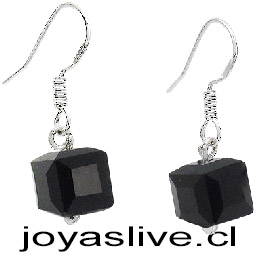Aros de Plata 925 Cubos Transparentes  Negro
