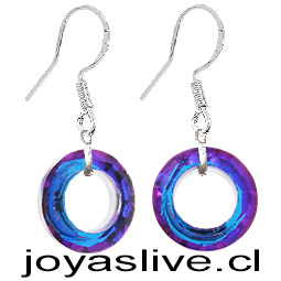 Aros de Plata 925 Cristal fino Aura Morada Tornasol