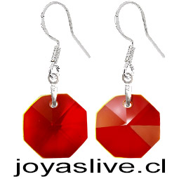 Aros de Plata 925 Cristal fino Octógono Rojo