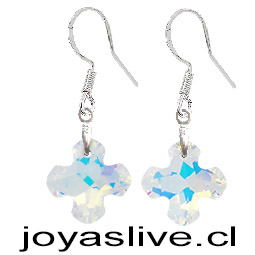 Aros de Plata 925 Cristal fino Cruz Transparente Tornasol