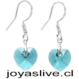 Aros de Plata 925 Cristal fino Corazón Verde
