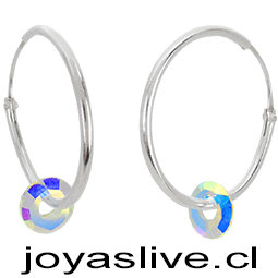 Aros de Plata chilena 950 Argollas  Cristal fino Aurora Tornasol