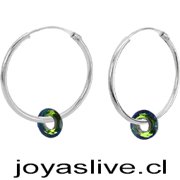 Aros de Plata chilena 950 Argollas  Cristal fino Atardecer Tornasol 