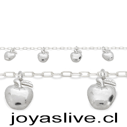 Pulsera Plata chilena 950, cadena con Manzanas (20cm.)