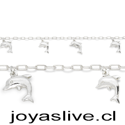 Pulsera Plata chilena 950, cadena con Delfines (25cm.)