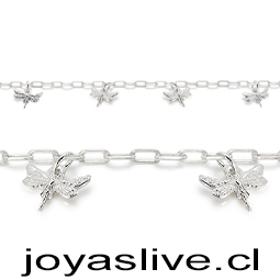 Pulsera Plata chilena 950, cadena con Libélulas (20cm.)