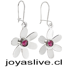 Aros de Plata chilena 950 Margaritas con Punto de Luz Rojo