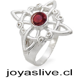 Anillo de Plata chilena 950 Nudo de Bruja Granate (medida 18)