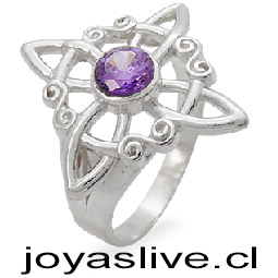 Anillo de Plata chilena 950 Nudo de Bruja Amatista (medida 16)