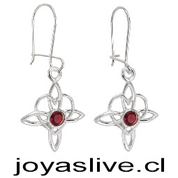 Aros de Plata chilena 950  Nudo de Brujas Corazón Granate