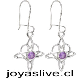 Aros de Plata chilena 950  Nudo de Brujas Corazón Amatista