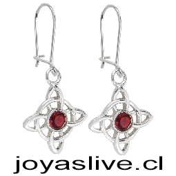 Aros de Plata chilena 950  Nudo de Brujas Granate