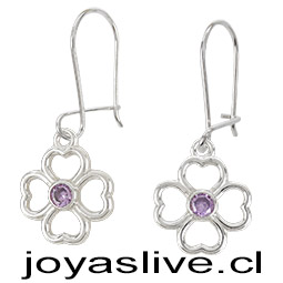 Aros de Plata chilena 950 Trébol Amatista
