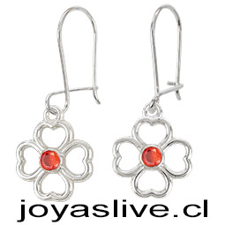 Aros de Plata chilena 950 Trébol Granate