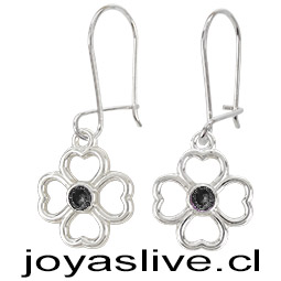 Aros de Plata chilena 950 Trébol Onix