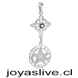 Dije Plata chilena 950 Nudo de Brujas Amatista con Tetragrámaton