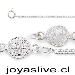 Pulsera Plata chilena 950, cadena tipo rolo, San Benito doble cara