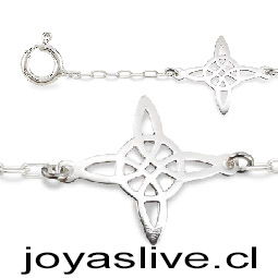 Pulsera Plata chilena 950, cadena eslabones, Nudo de Brujas